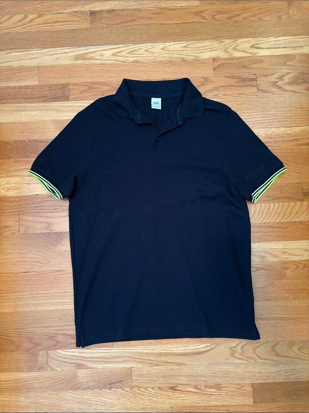 ZARA Black Polo with Neon Green Sleeve Trim